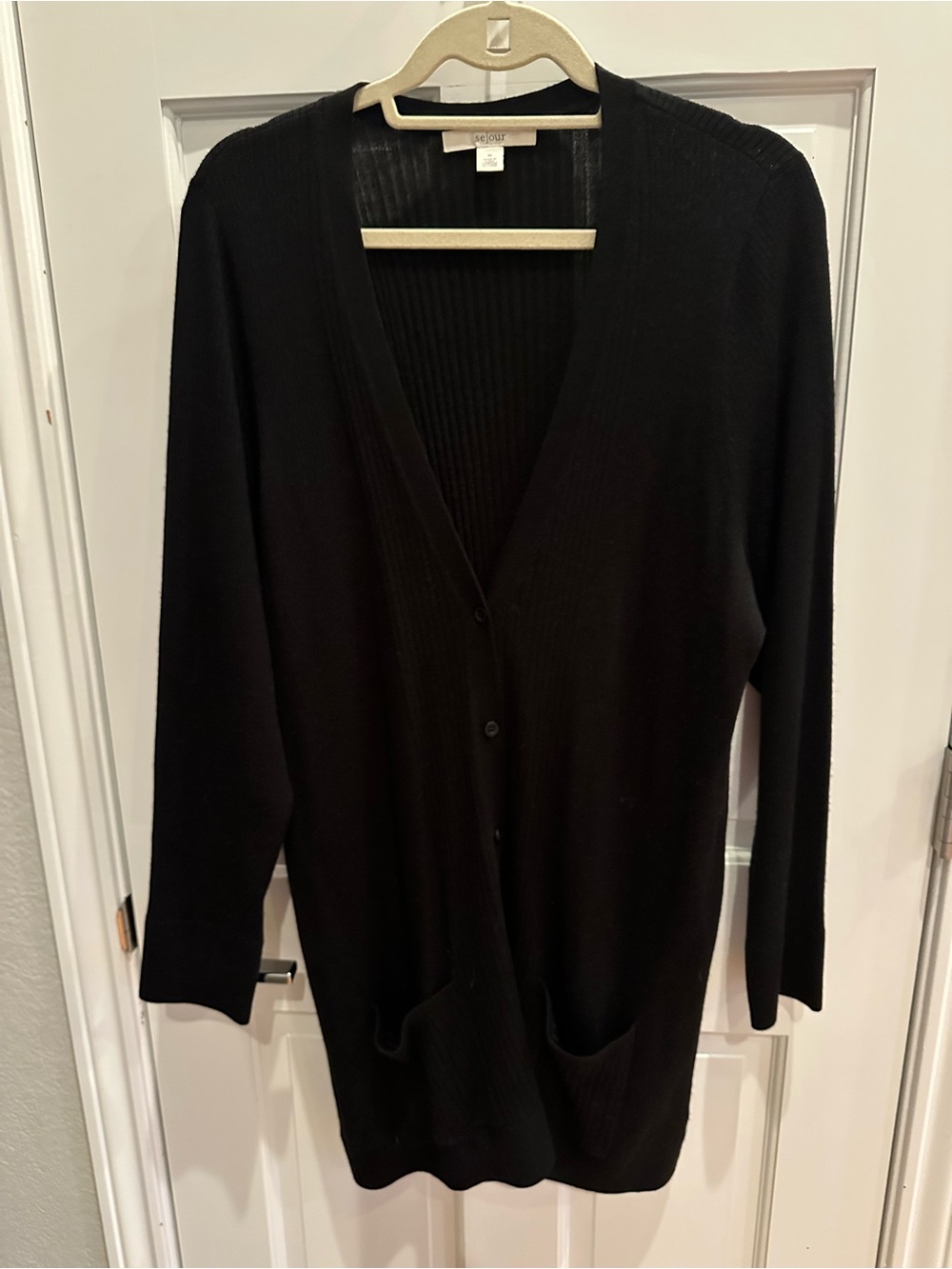Sejour Black V-Neck Longline Button Cardigan
